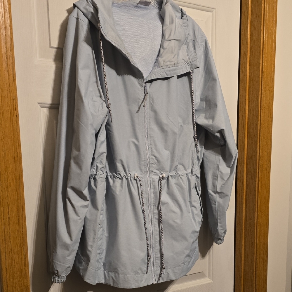 Columbia Women's Light Blue Hooded Rain Jacket